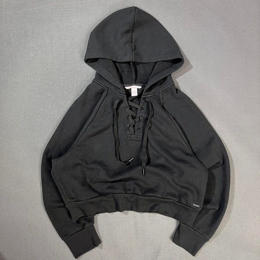 Victoria's Secret Black lace up hoodie Size L Cropped